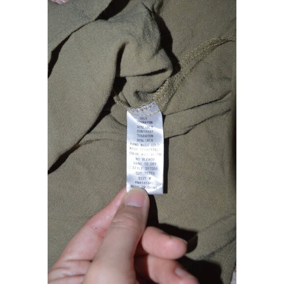 NWT She & Sky Womens Linen Blend Ruffle Sleeve Dress Olive Green Size Medium - Picture 6 of 10